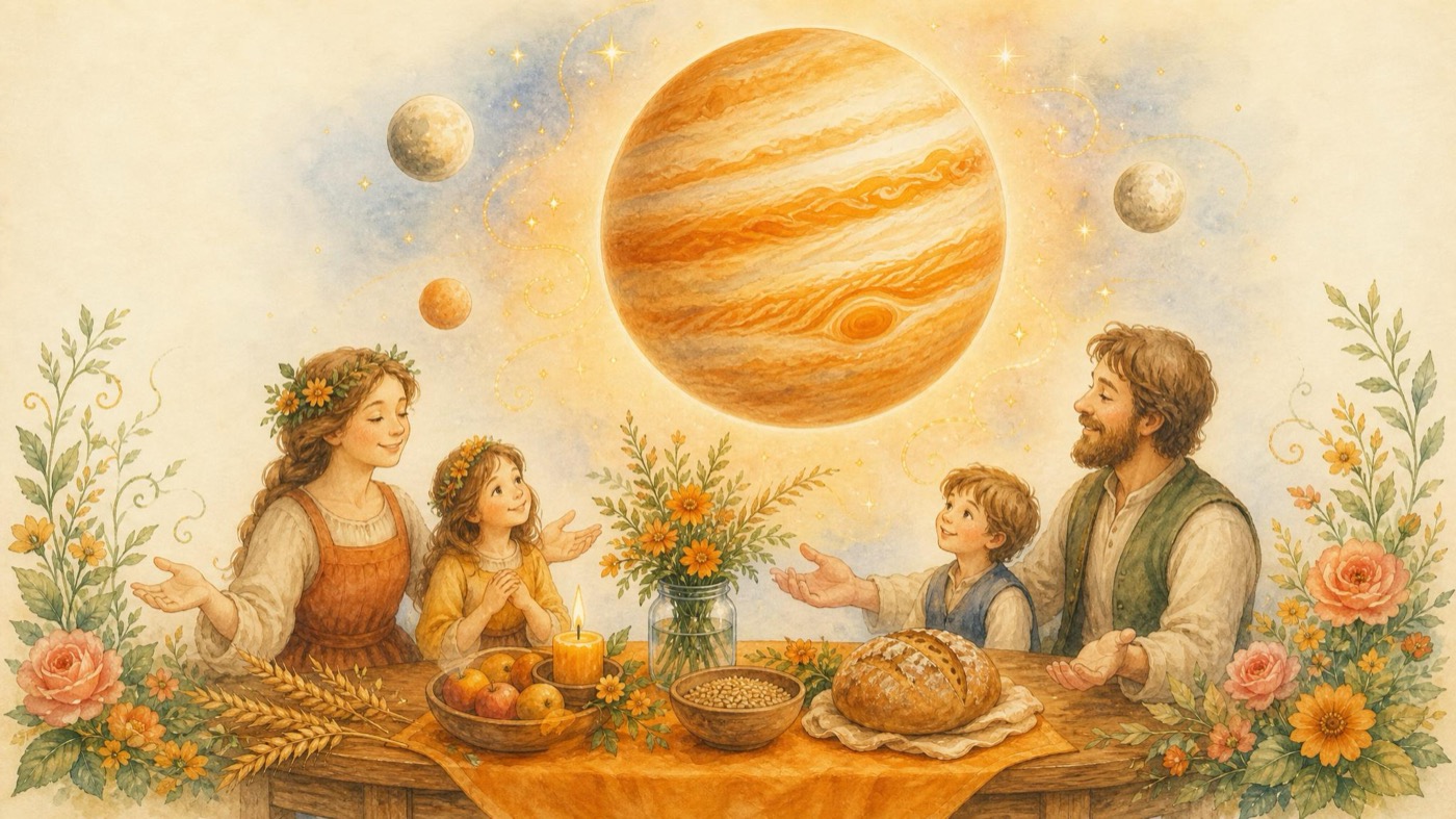 Watercolor Story Picture illustration for the Jupiter lesson