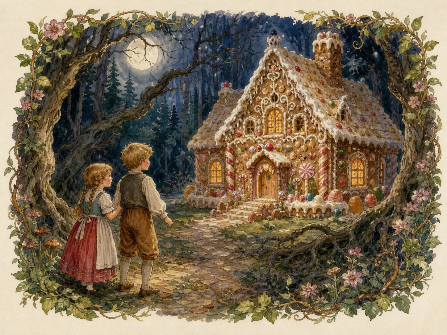 Original watercolor illustration for Hansel and Gretel