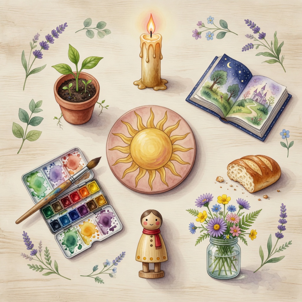 Watercolor seven essentials wreath